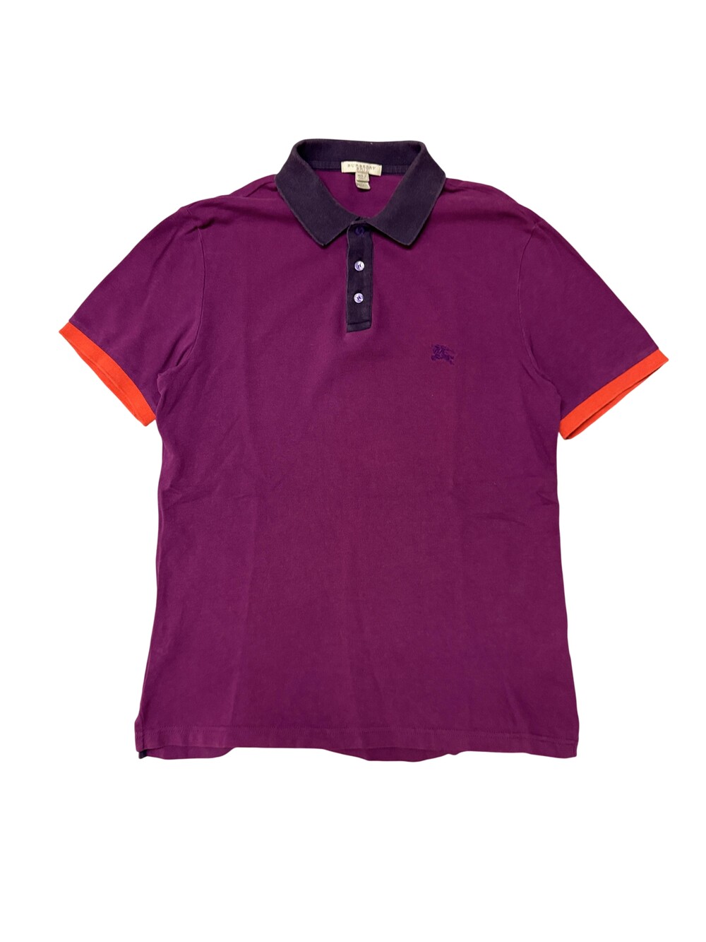 Burberry Brit Polo Shirt Mens Medium Purple Orange Trim Short Sleeve Cotton